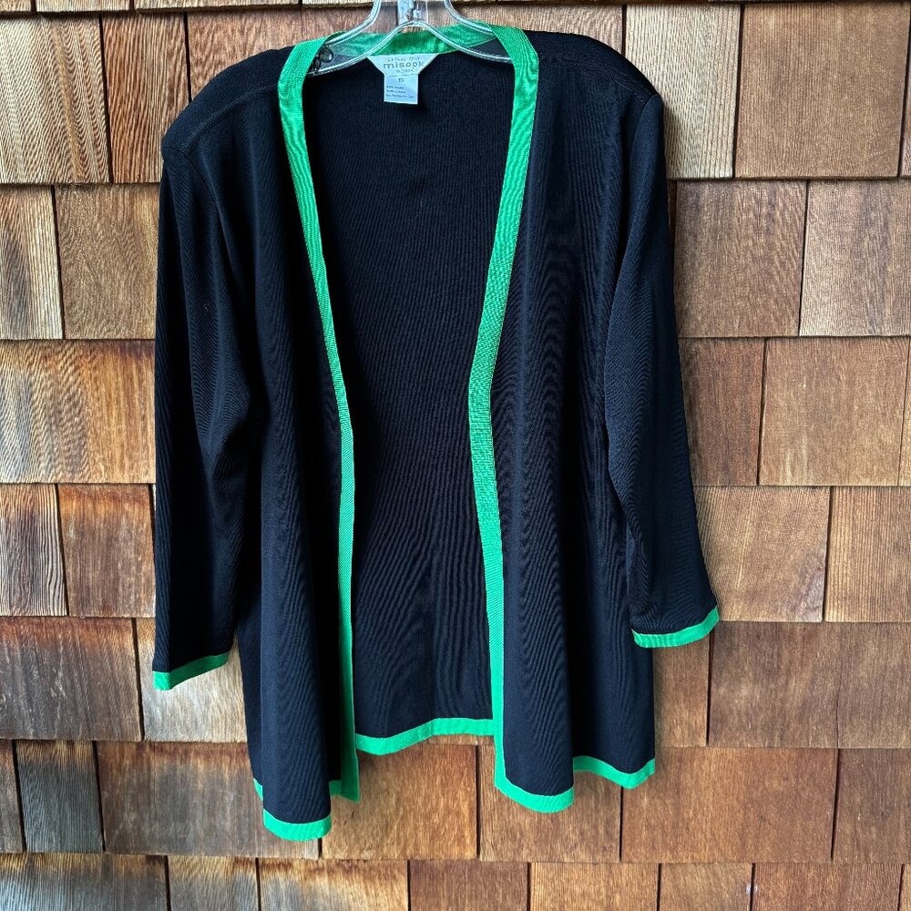 Misook Black With Green Trim Open Cardigan Top Jacket in Women's 3X